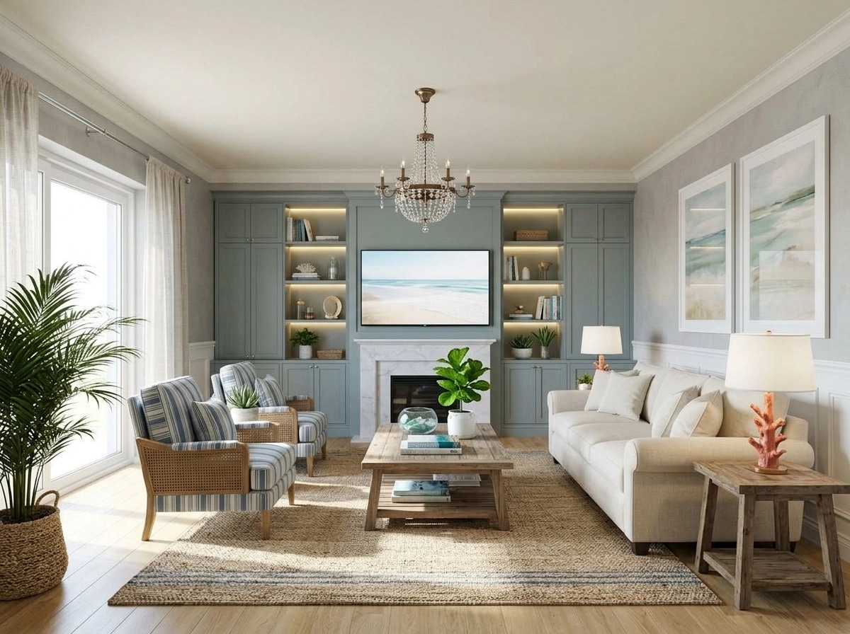 Interior design in Coastal / Hamptons style — Living Room by GenRoom AI