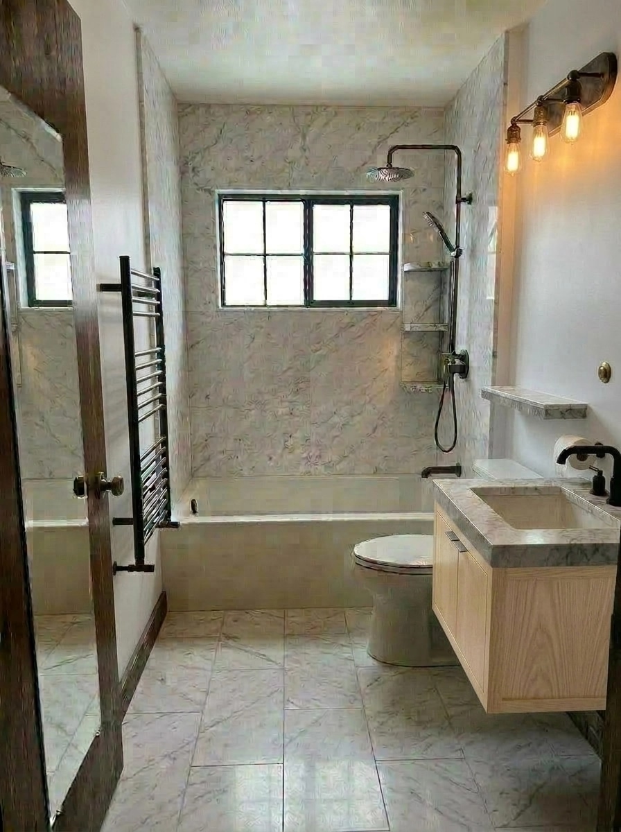 Bathroom interior in Loft / Industrial style — photo by GenRoom AI