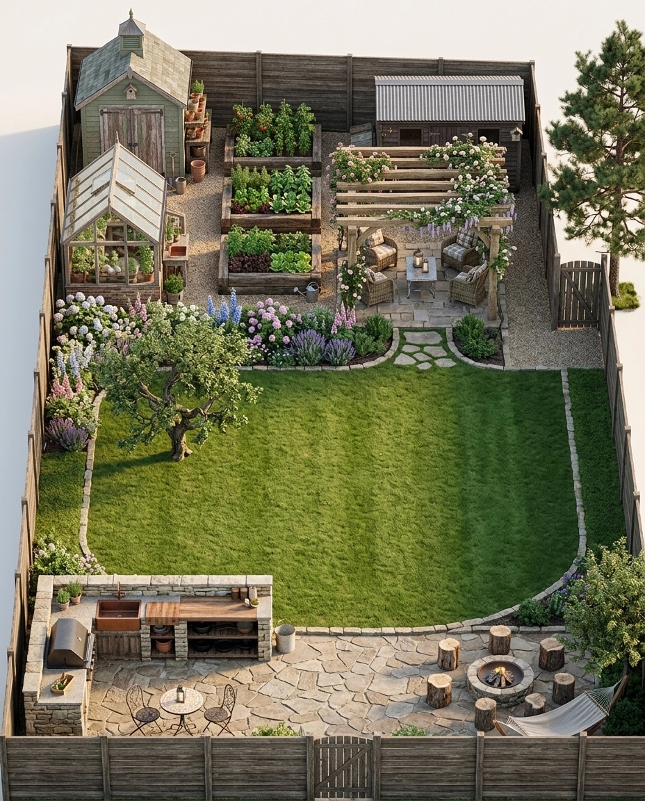 Country Rustic Garden Yard design — yard photo by GenRoom AI