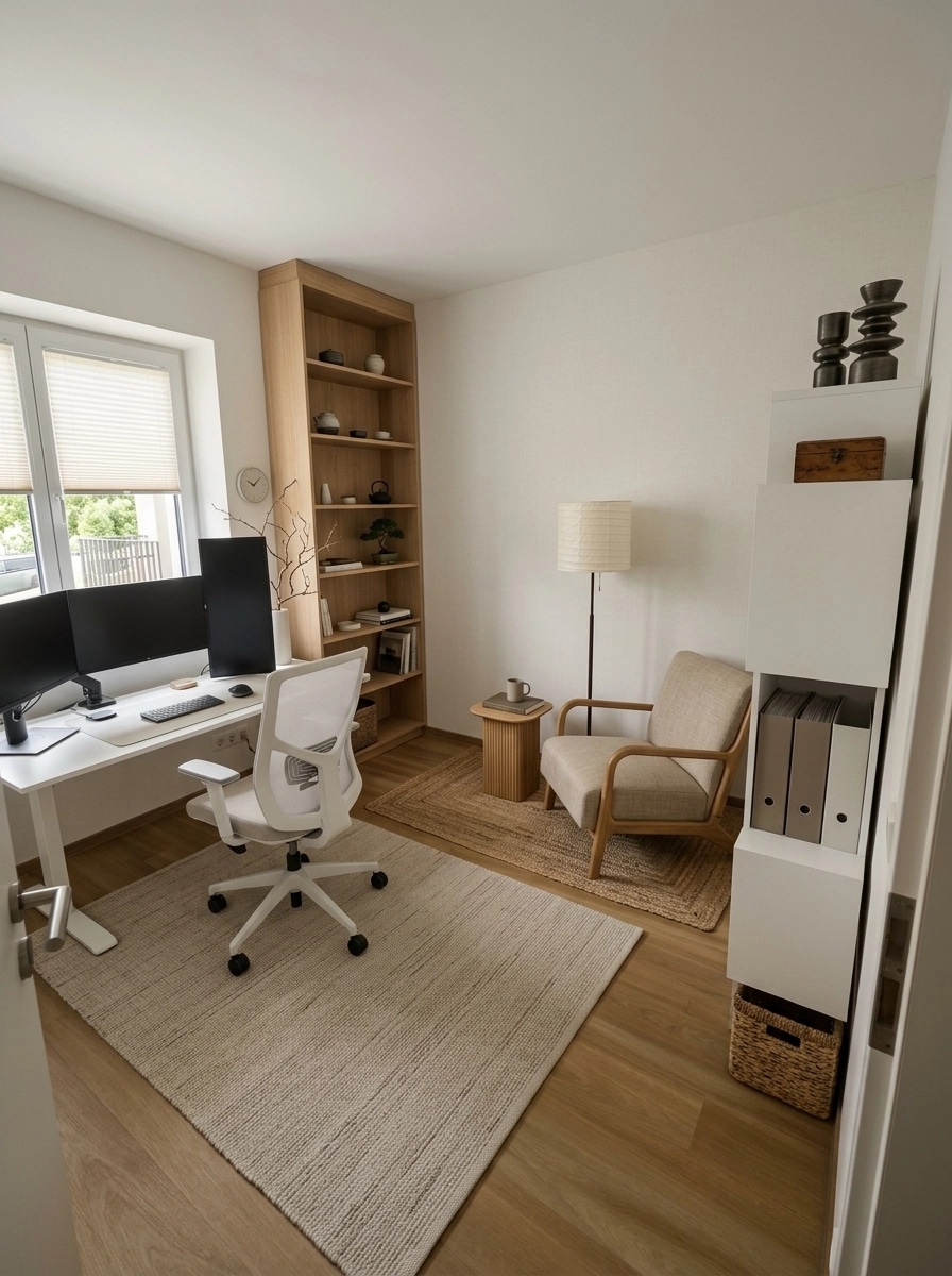 Office interior in Japandi style — photo by GenRoom AI