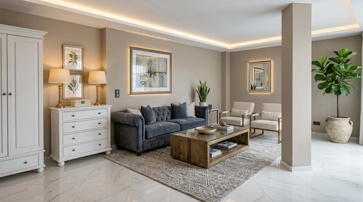 Transitional Living Room design — interior photo by GenRoom AI