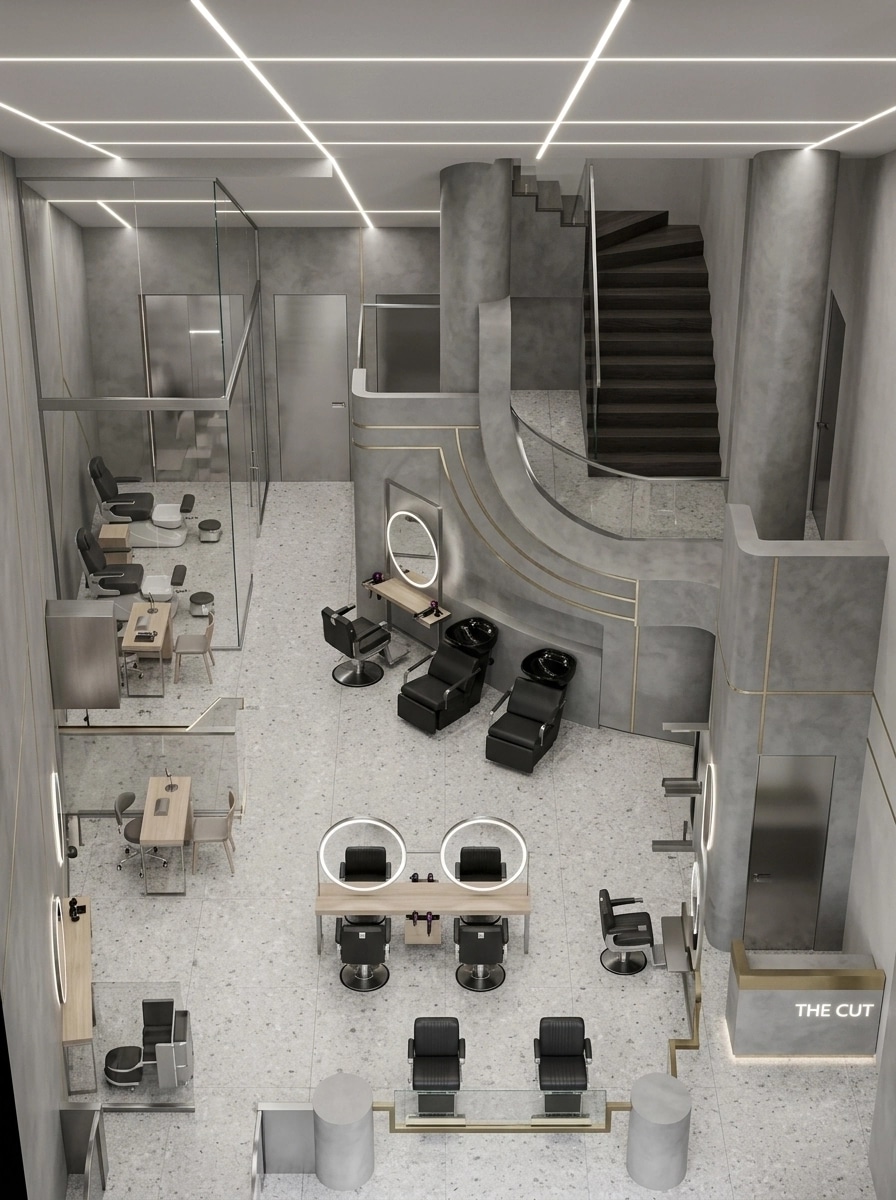 Interior design in Minimalism style — barbershop by GenRoom AI