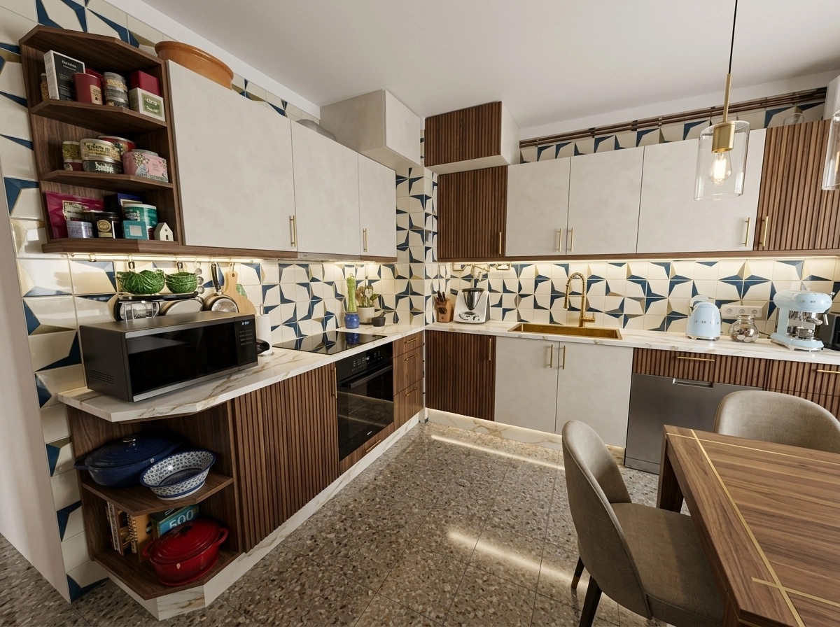 Kitchen interior in Portuguese Modern style — photo by GenRoom AI