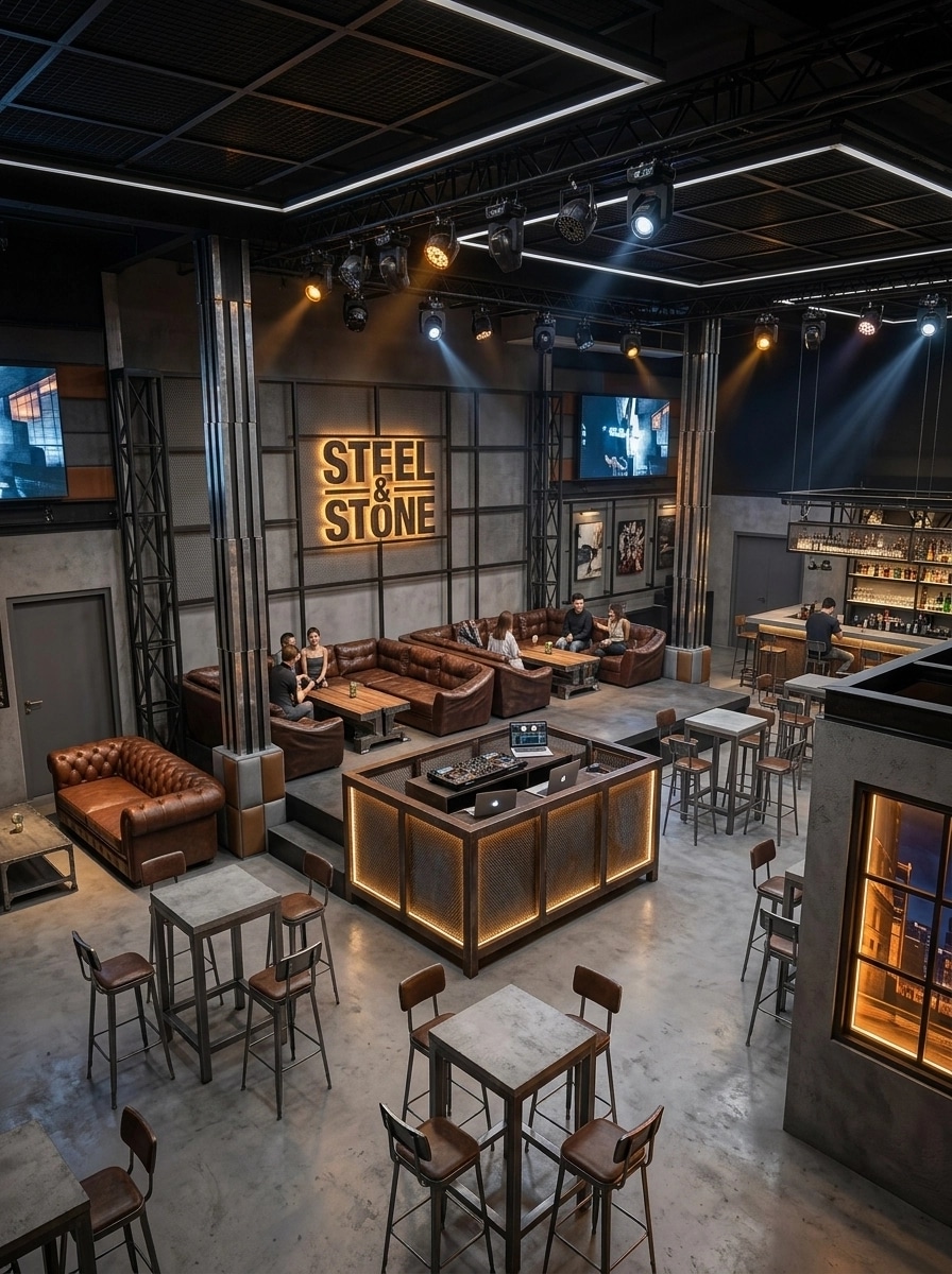 Interior design in Loft / Industrial style — bar by GenRoom AI