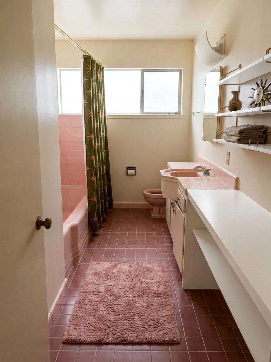 Bathroom interior in Mid-Century Modern style — photo by GenRoom AI