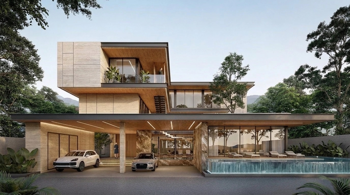 Facade design in Minimalist Facade style — photo by GenRoom AI
