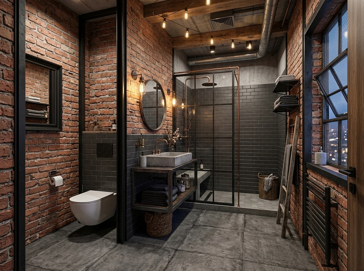 Bathroom interior in Loft / Industrial style — photo by GenRoom AI