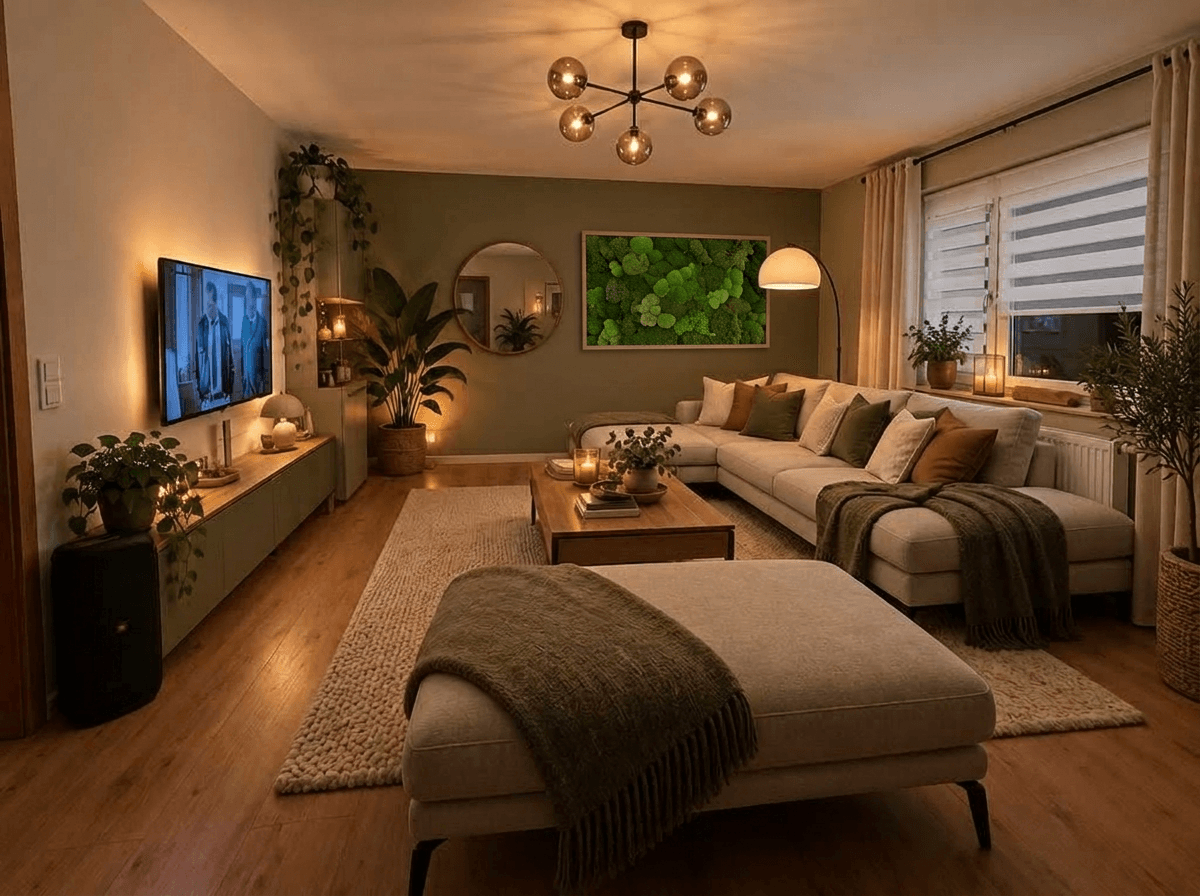 Biophilic Living Room design — interior photo by GenRoom AI