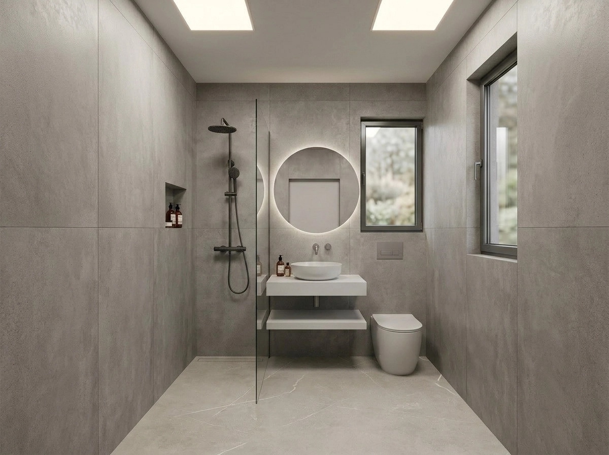 Bathroom interior in Minimalism style — photo by GenRoom AI