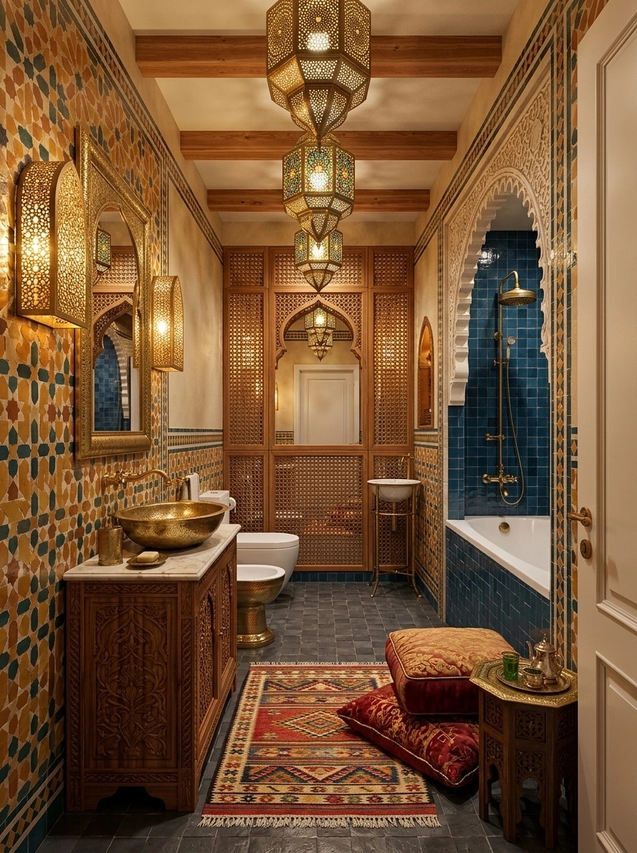 Bathroom interior in Arabian / Moroccan style — photo by GenRoom AI