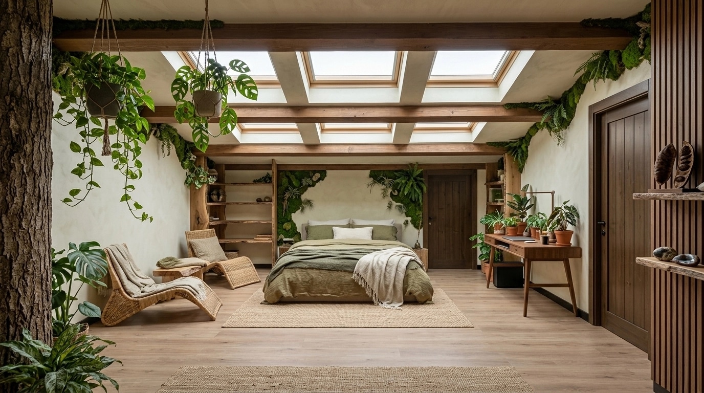 Interior design in Biophilic style — attic by GenRoom AI