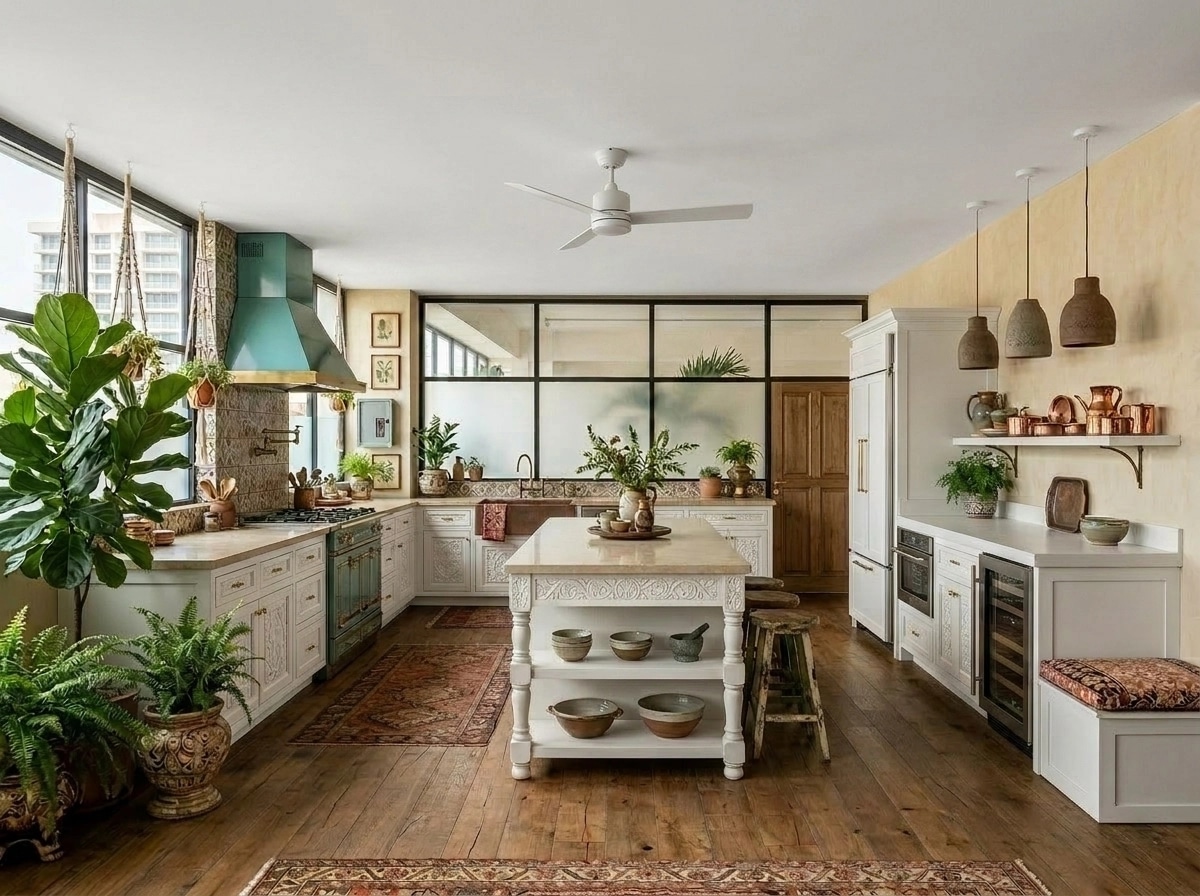 Kitchen interior in Bohemian style — photo by GenRoom AI