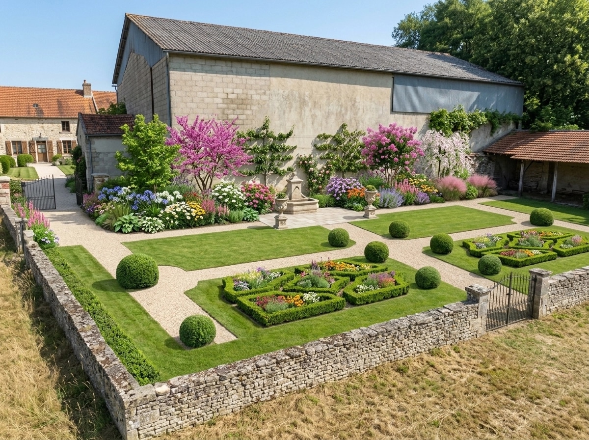 Yard design in French Parterre style — photo by GenRoom AI