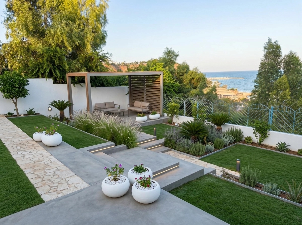 Design paisagístico em estilo Contemporary Yard — Jardim por GenRoom AI