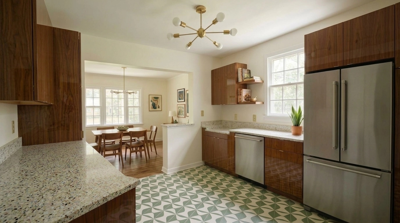 Mid-Century Modern Kitchen design — interior photo by GenRoom AI