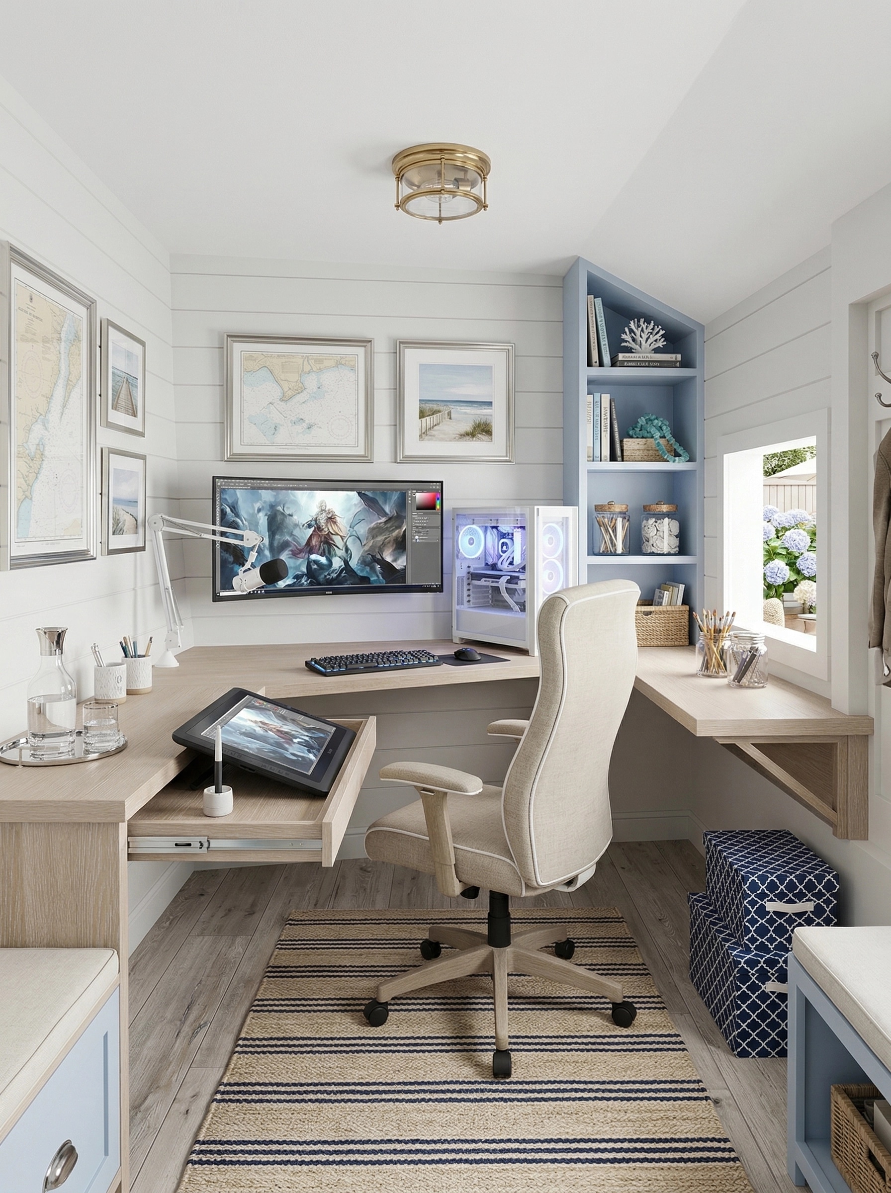 ออกแบบภายในในสไตล์ Coastal / Hamptons — ห้องทำงาน โดย GenRoom AI