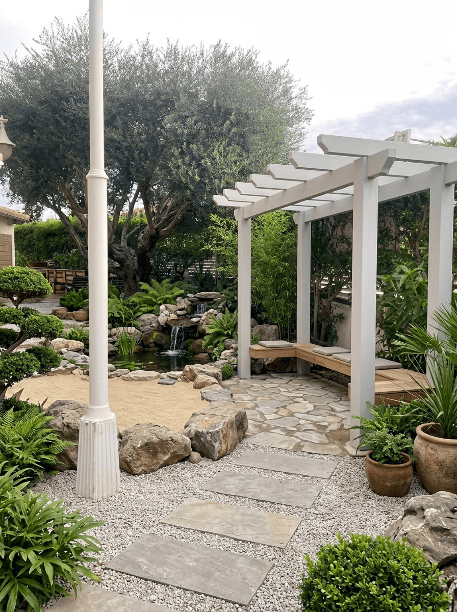 Yard design in Japanese Garden style — photo by GenRoom AI