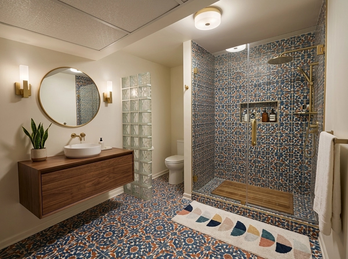 Design d'intérieur en style Mid-Century Modern — Salle de bain par GenRoom AI