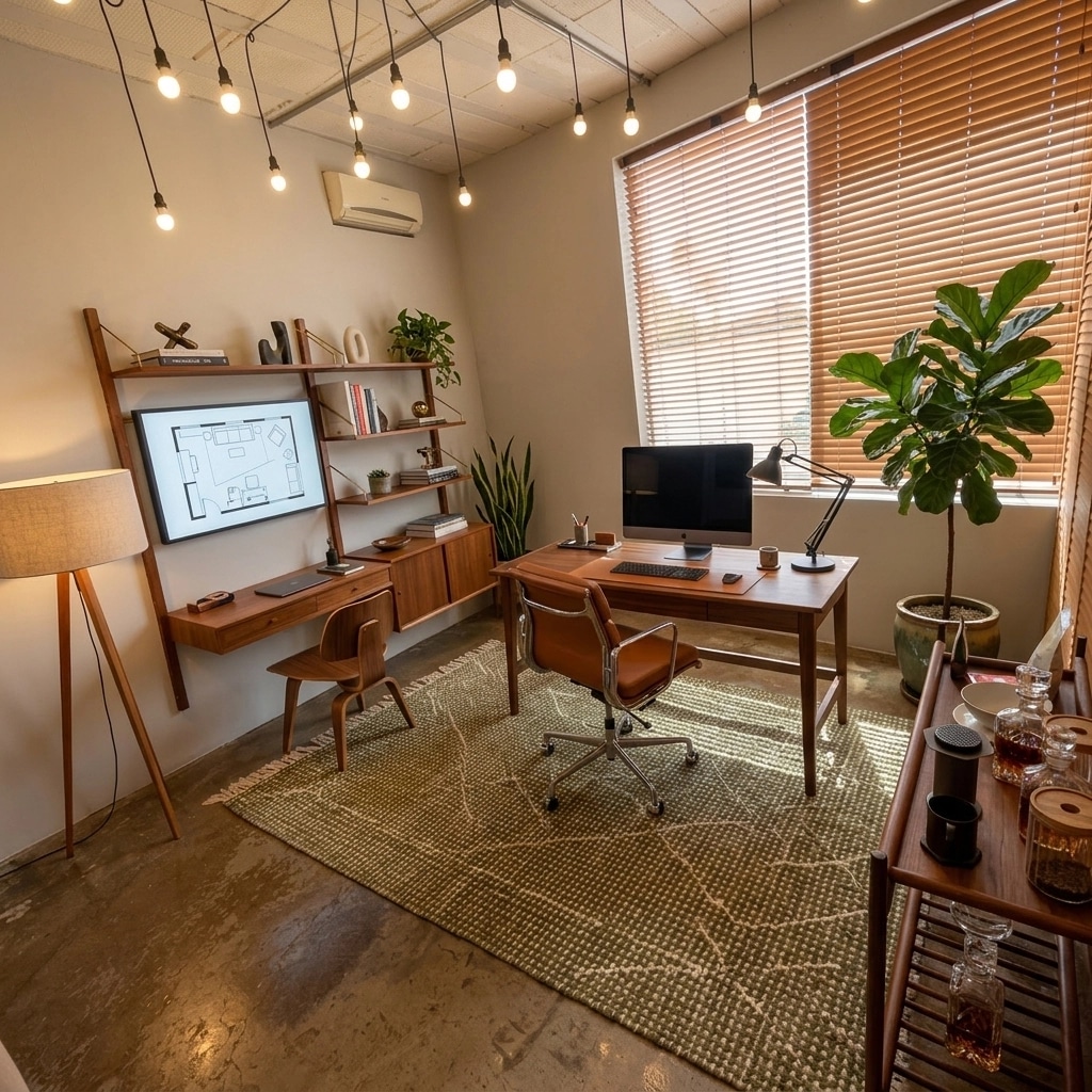 Office interior in Mid-Century Modern style — photo by GenRoom AI