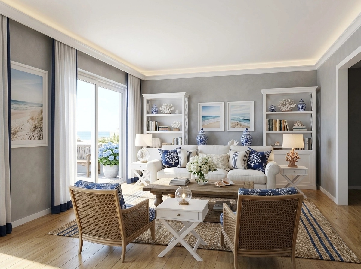 Interior design in Coastal / Hamptons style — Living Room by GenRoom AI