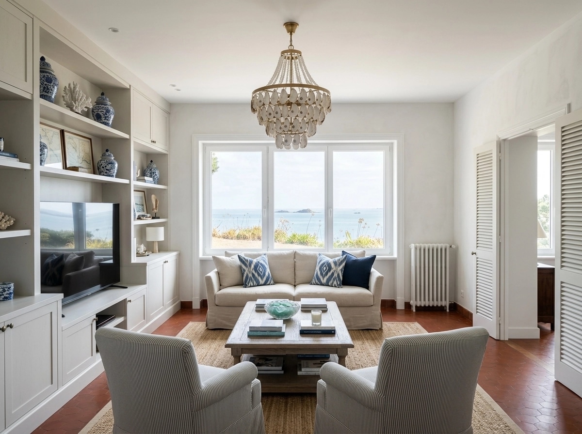 Coastal / Hamptons Sala de Estar design — interior photo by GenRoom AI