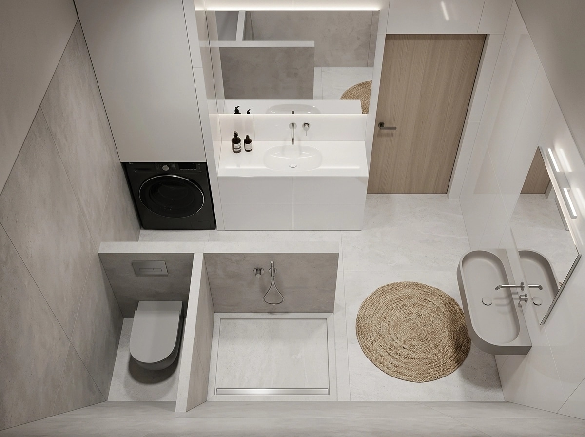 Bathroom interior in Minimalism style — photo by GenRoom AI