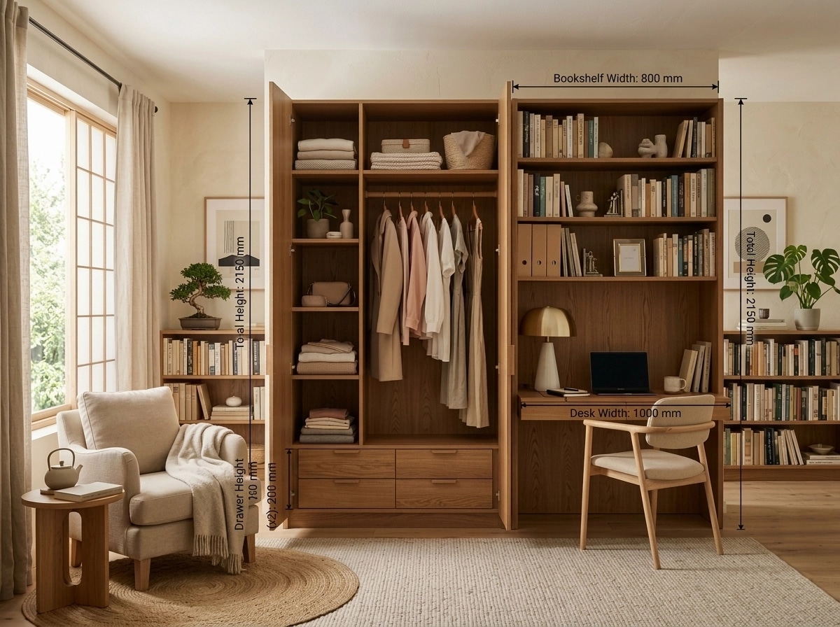 Interior design in Japandi style — library by GenRoom AI
