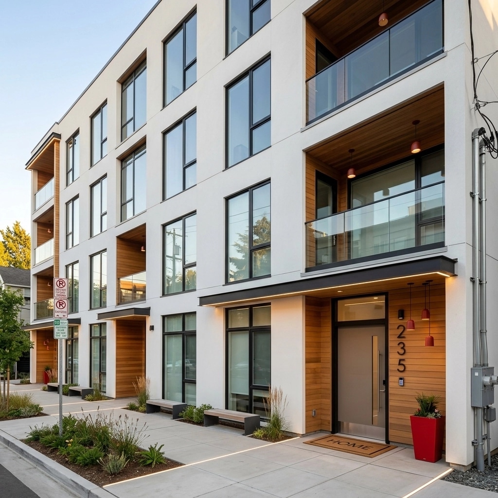 Facade design in Minimalist Facade style — photo by GenRoom AI