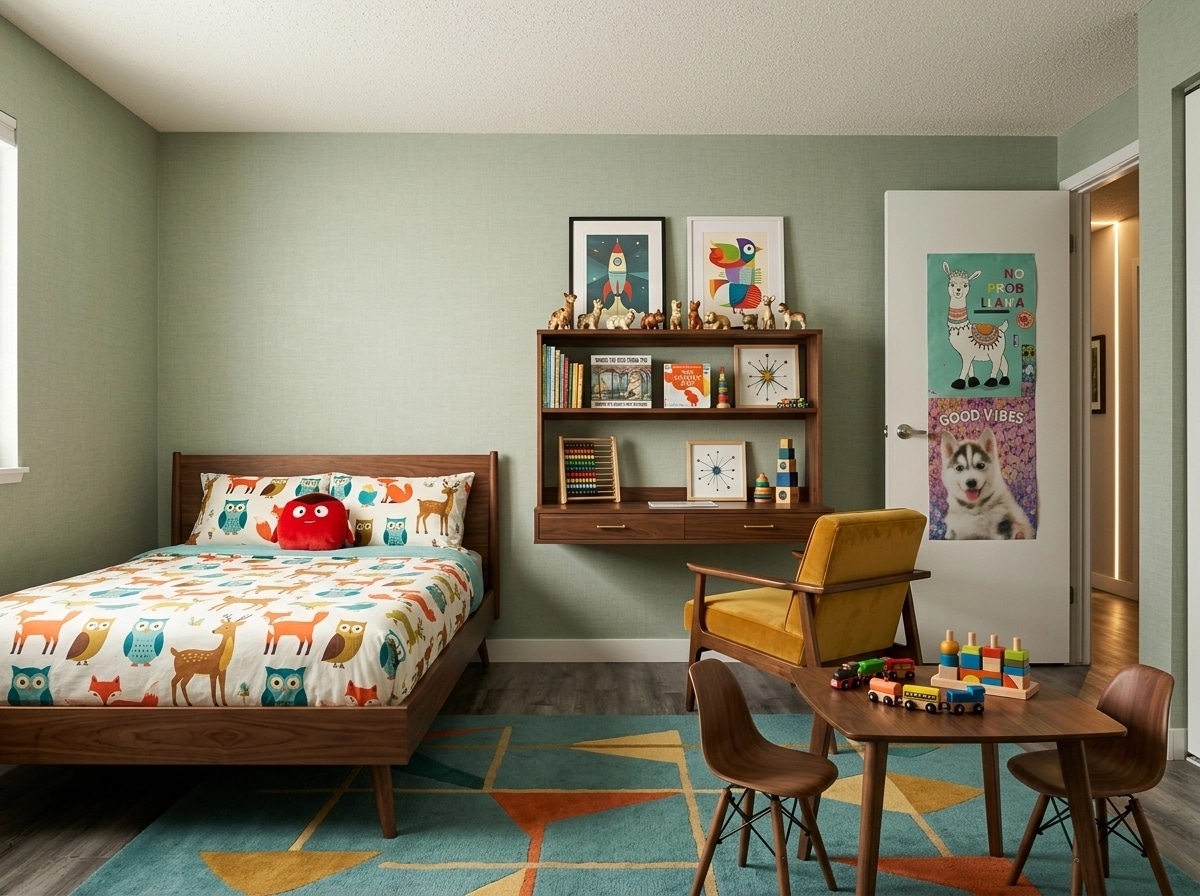 Mid-Century Modern Kids Room design — interior photo by GenRoom AI