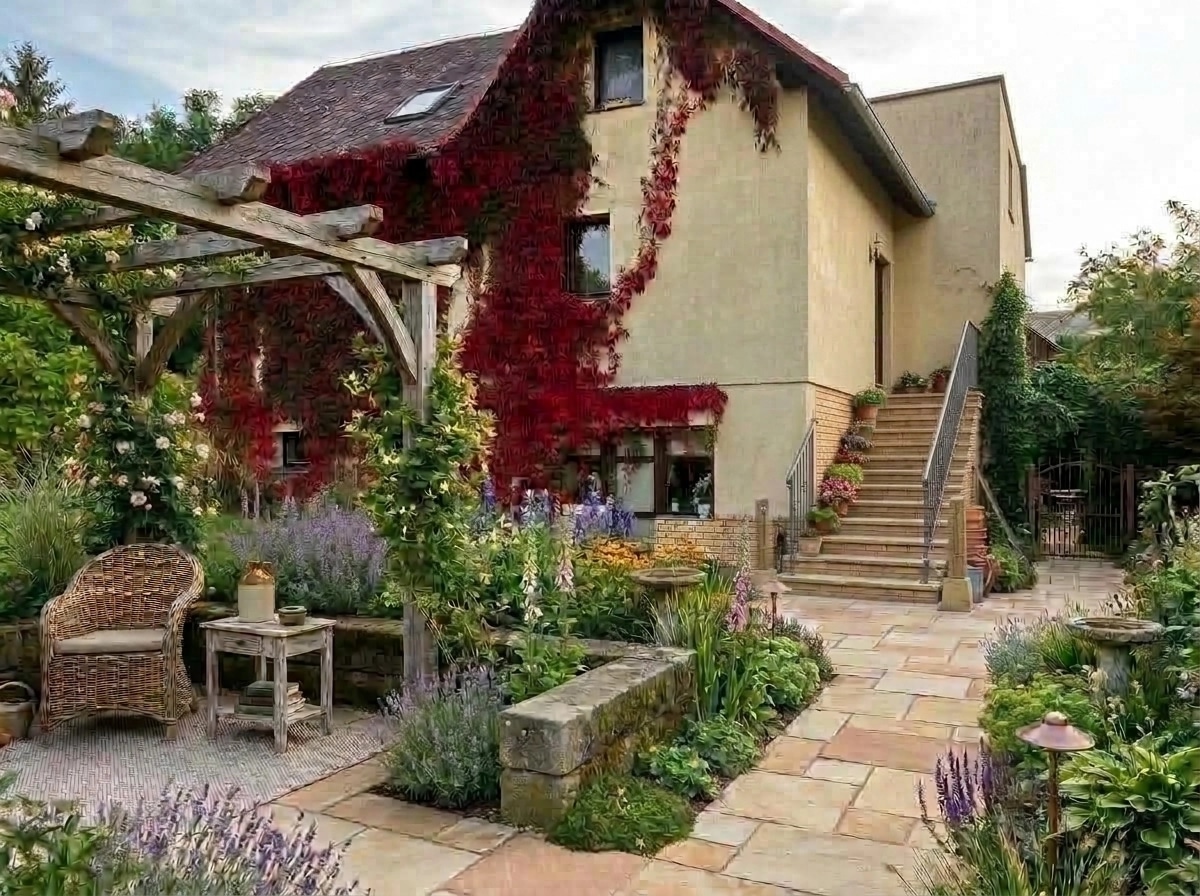 Design paysager en style Country Rustic Garden — Jardin par GenRoom AI
