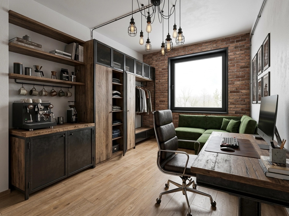 Interior design in Loft / Industrial style — home_office by GenRoom AI