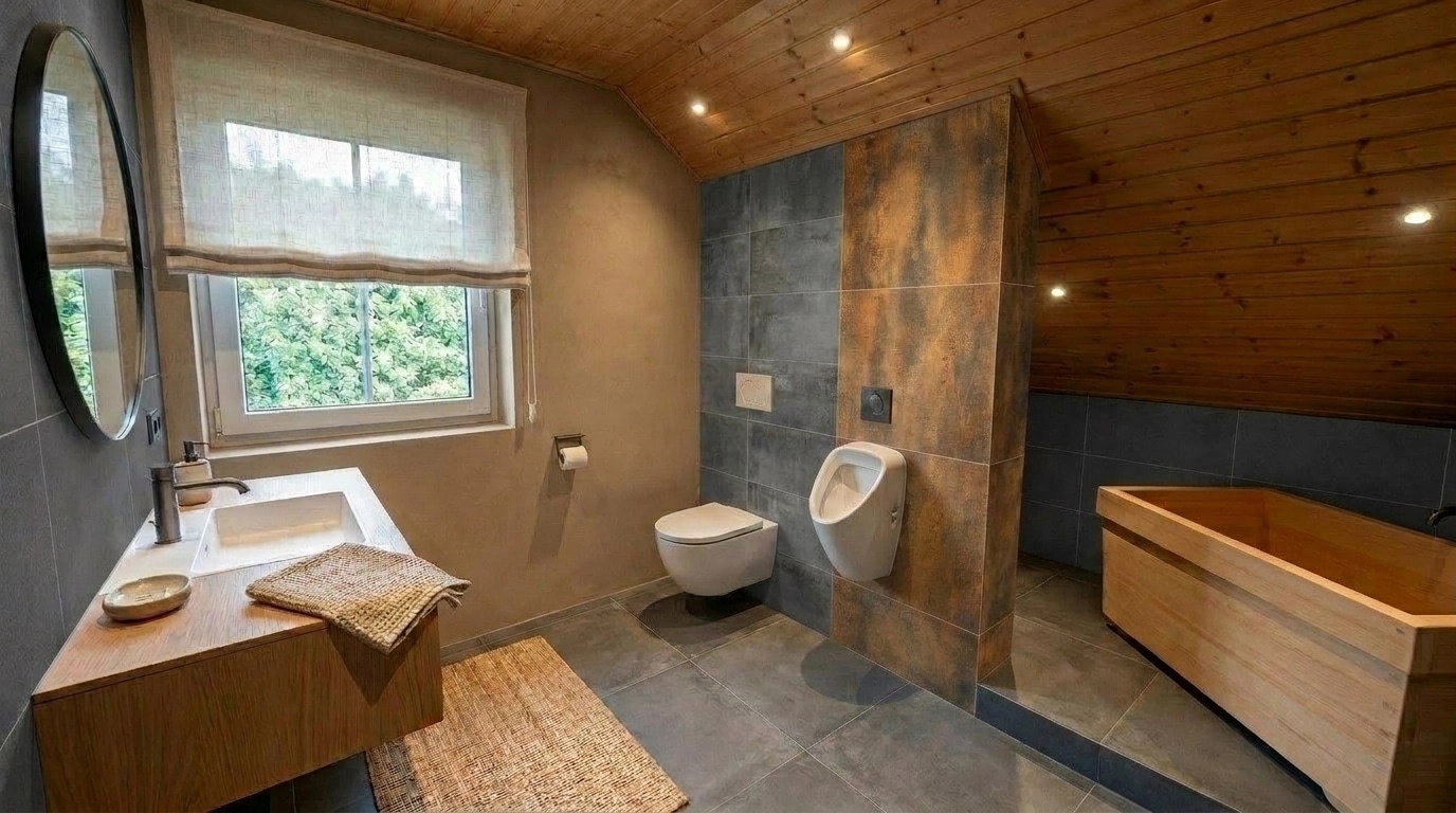 Bathroom interior in Japandi style — photo by GenRoom AI