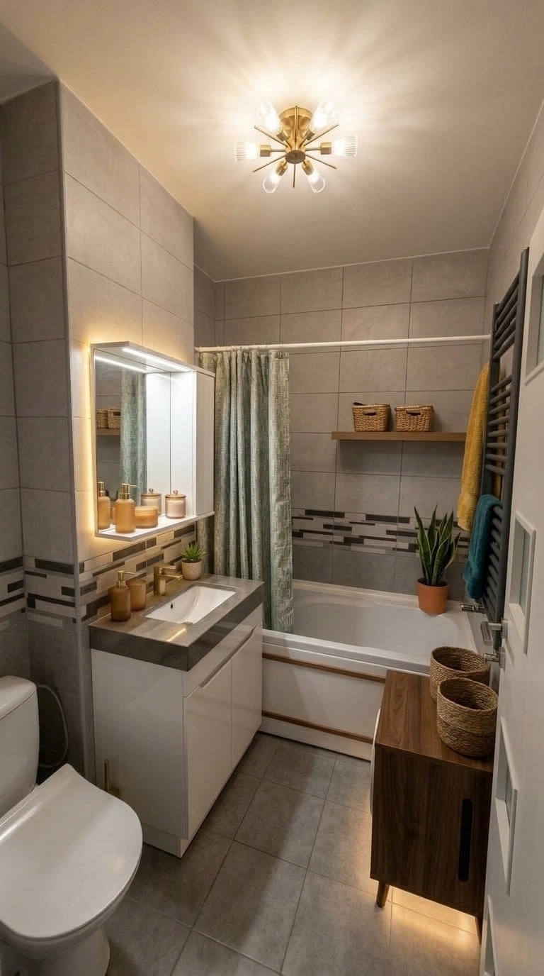 Bathroom interior in Mid-Century Modern style — photo by GenRoom AI