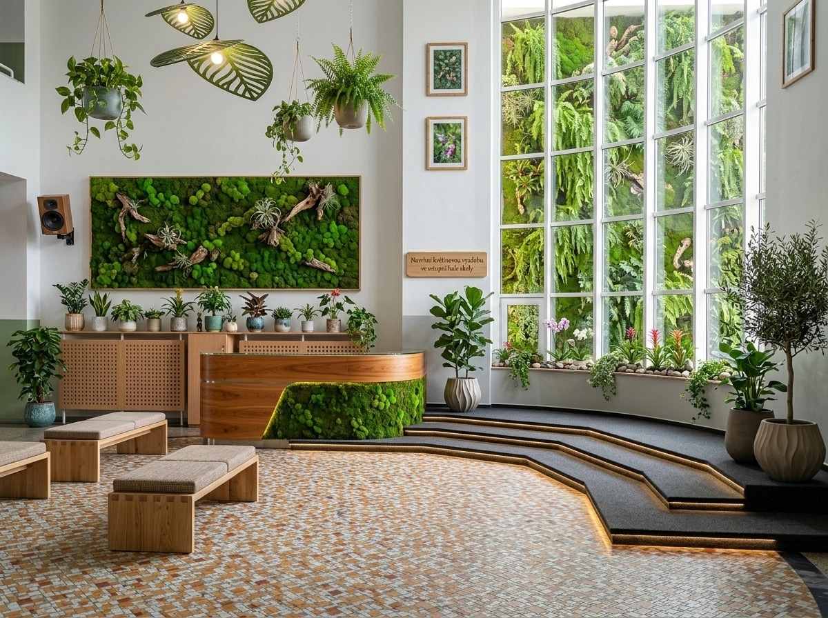 Interior design in Biophilic style — lobby by GenRoom AI