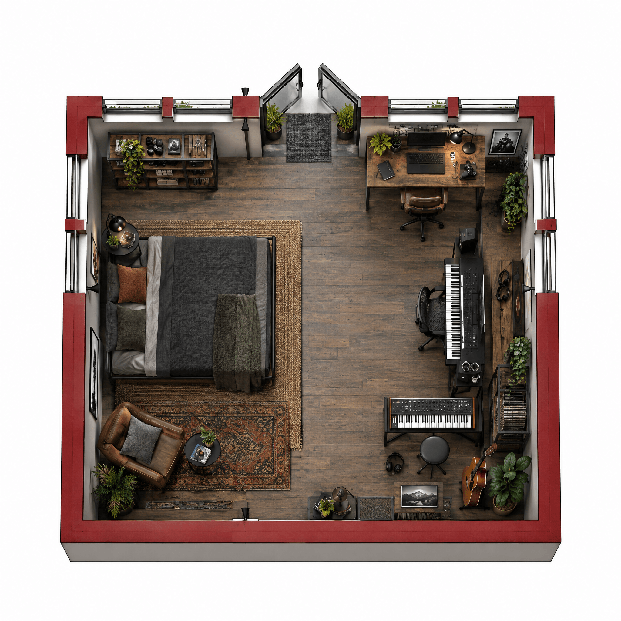 Design d'interni in stile Loft / Industrial — Soggiorno di GenRoom AI