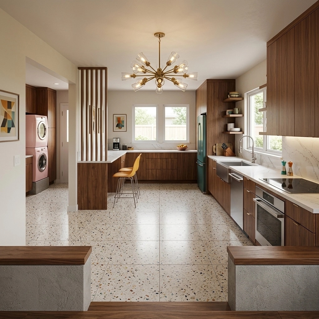 Kitchen interior in Mid-Century Modern style — photo by GenRoom AI