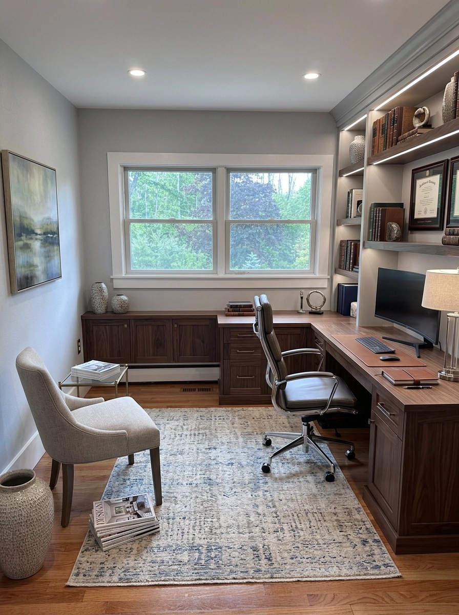 Office interior in Transitional style — photo by GenRoom AI