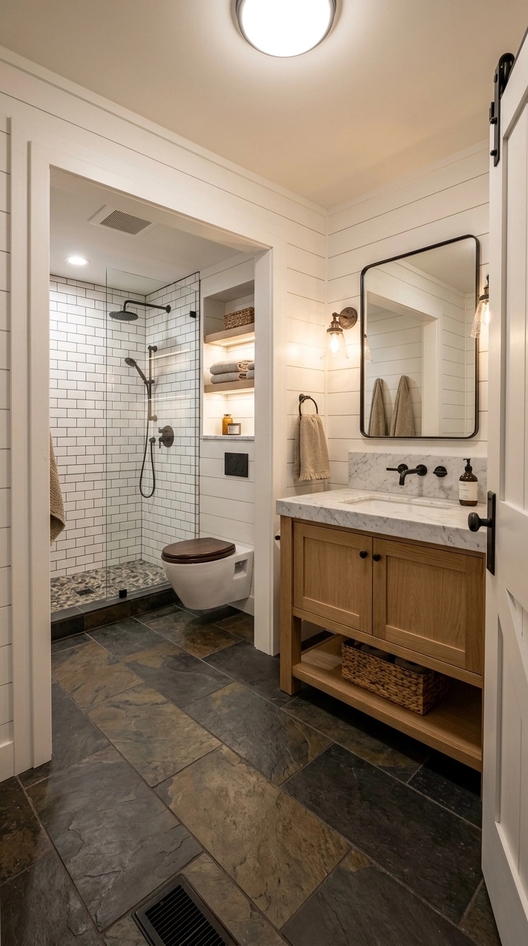 Bathroom interior in Modern Farmhouse style — photo by GenRoom AI