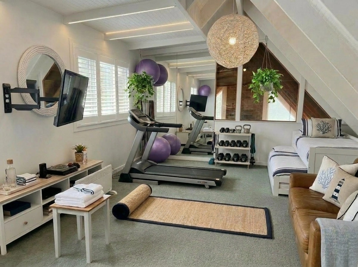Interior design in Coastal / Hamptons style — gym by GenRoom AI