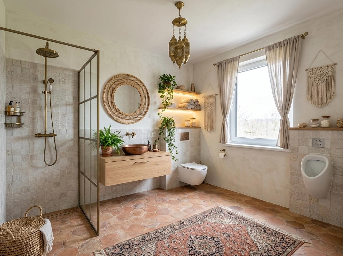 Bathroom interior in Bohemian style — photo by GenRoom AI