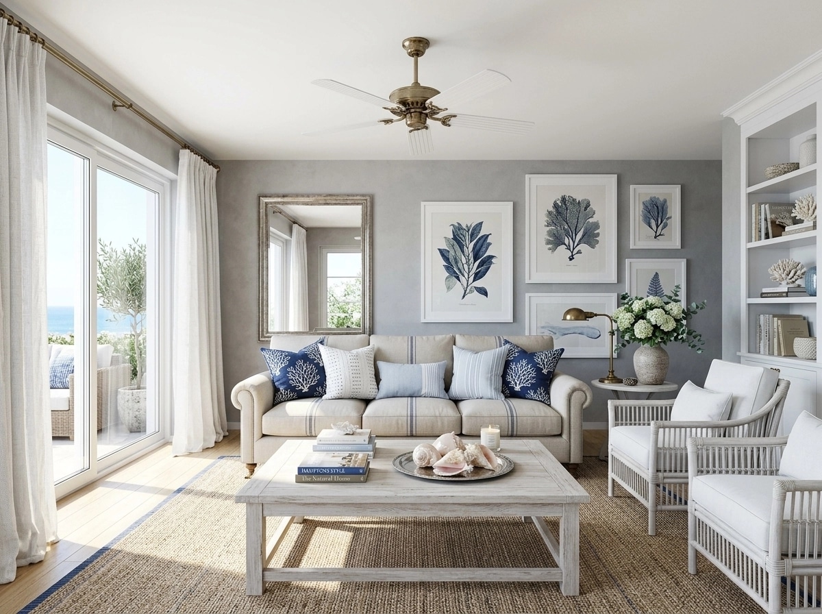 Coastal / Hamptons Sala de Estar design — interior photo by GenRoom AI