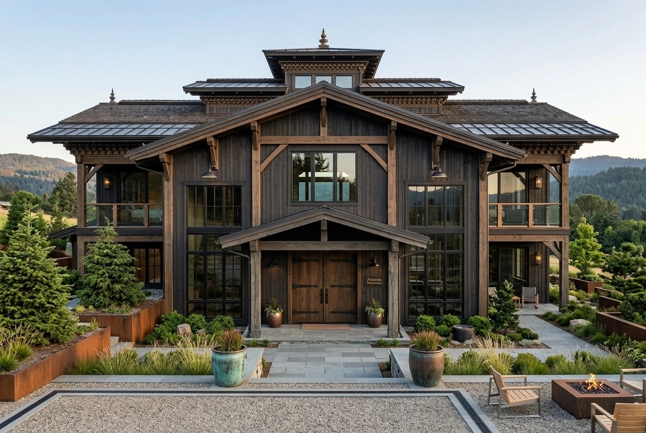 Facade design in Barnhouse Facade style — photo by GenRoom AI