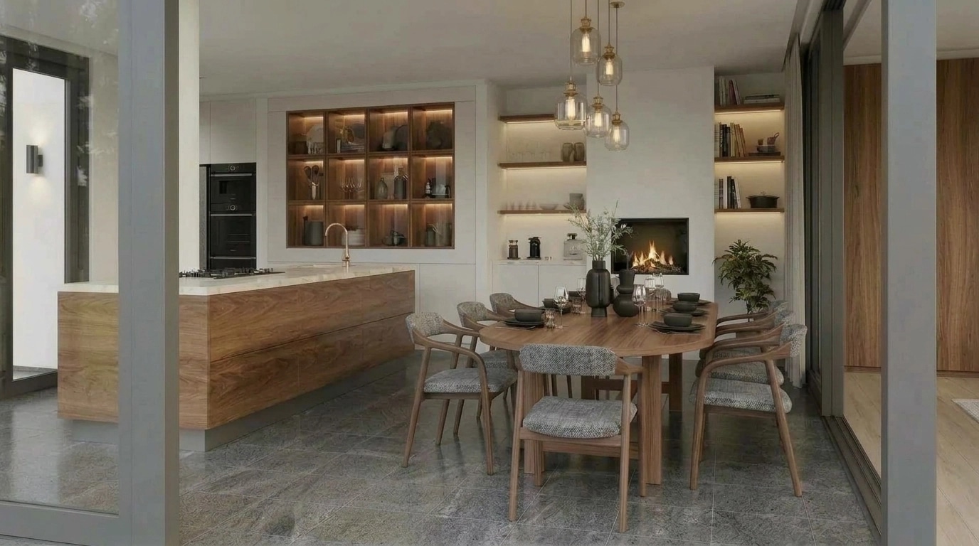 Kitchen interior in Mid-Century Modern style — photo by GenRoom AI