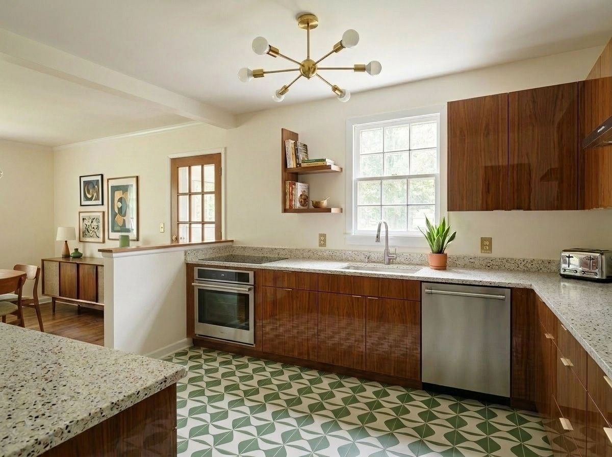 Kitchen interior in Mid-Century Modern style — photo by GenRoom AI
