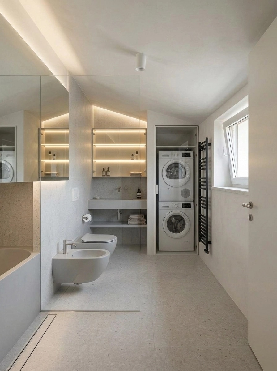 Bathroom interior in Minimalism style — photo by GenRoom AI