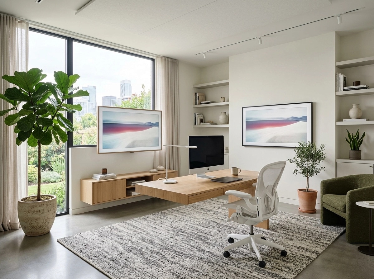 Office interior in Minimalism style — photo by GenRoom AI