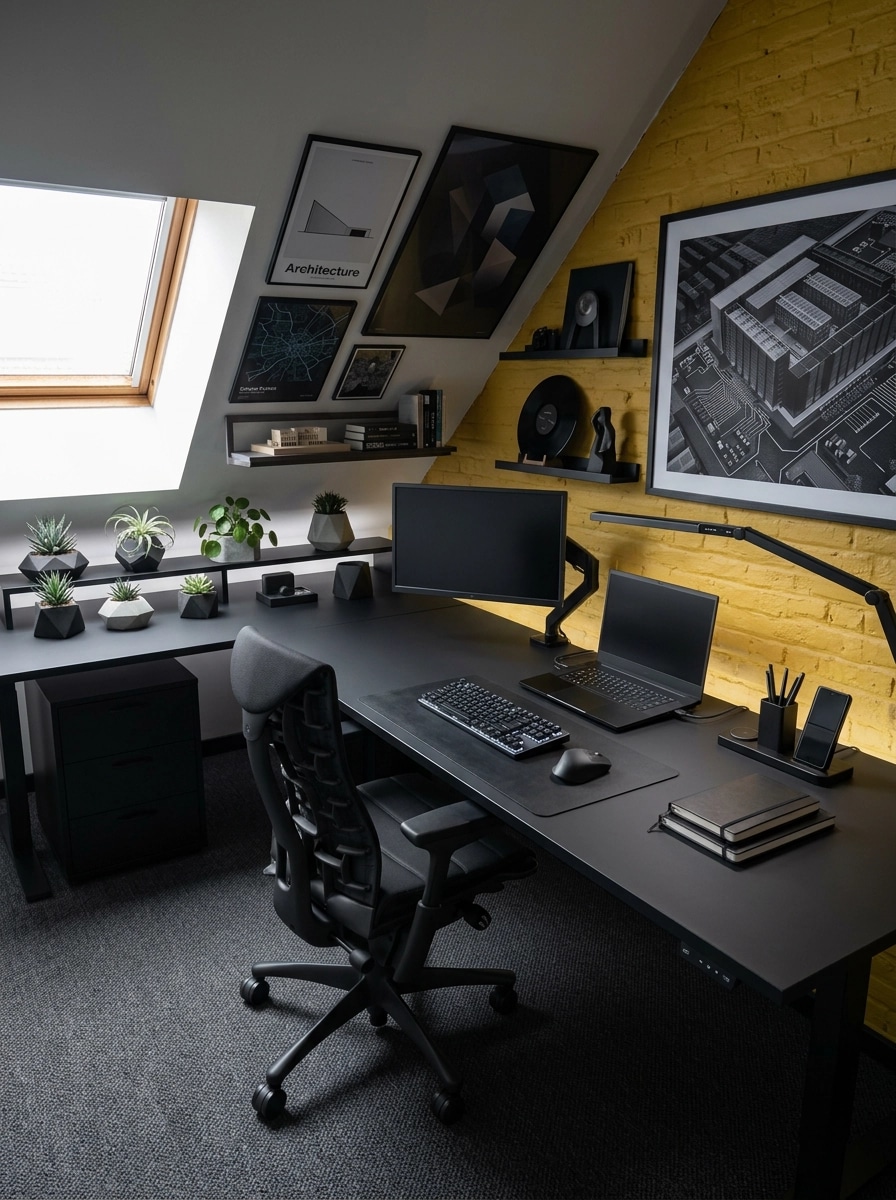 Office interior in Blacktec style — photo by GenRoom AI