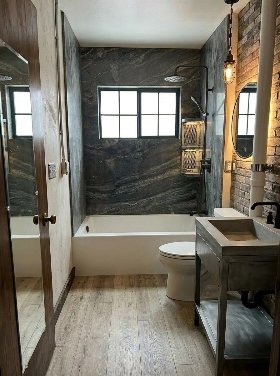 Bathroom interior in Loft / Industrial style — photo by GenRoom AI