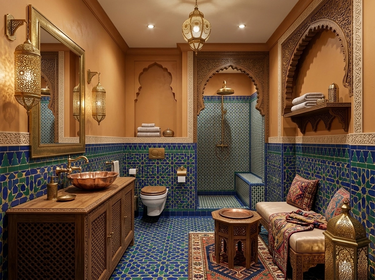 Bathroom interior in Arabian / Moroccan style — photo by GenRoom AI