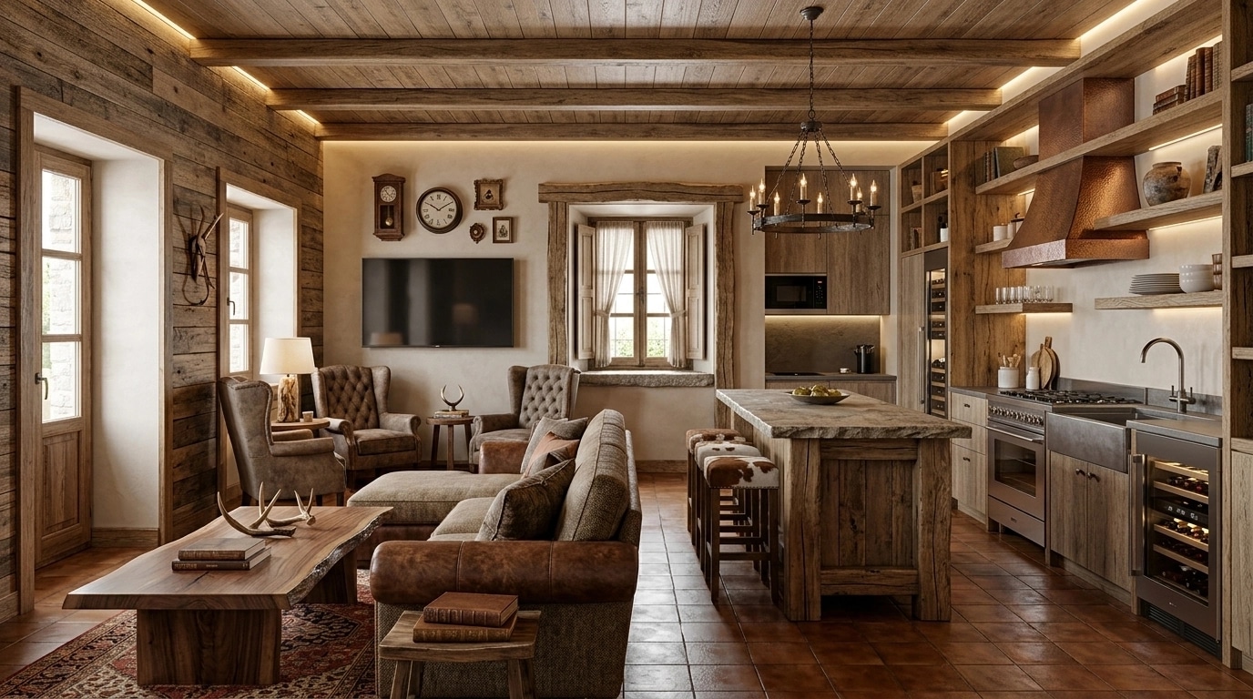 Design de interiores em estilo Rustic — Sala de Estar por GenRoom AI
